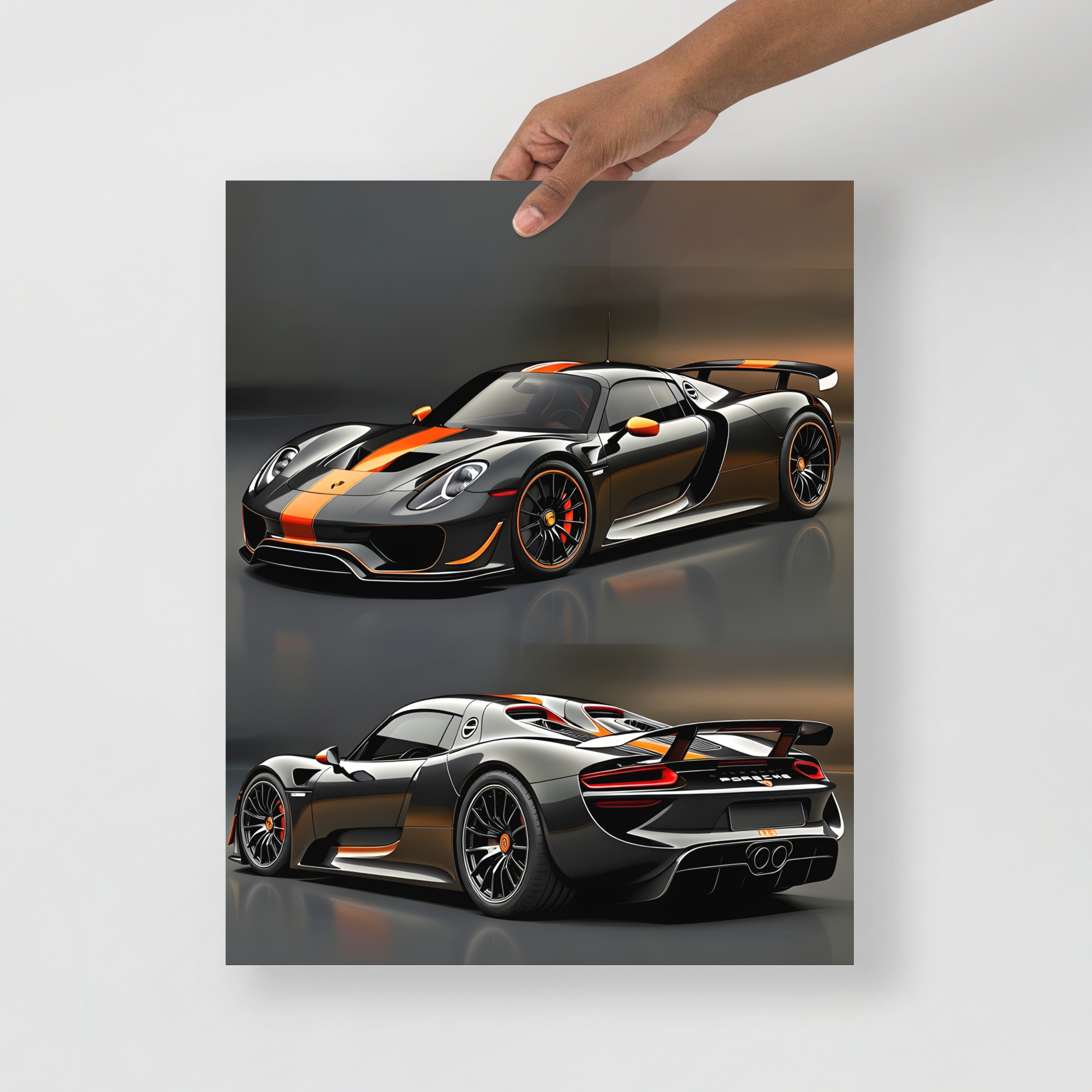 Private: Extreme Hybrid Hypercar Black & Orange Dual View Matte Poster – Motorsport Art Print