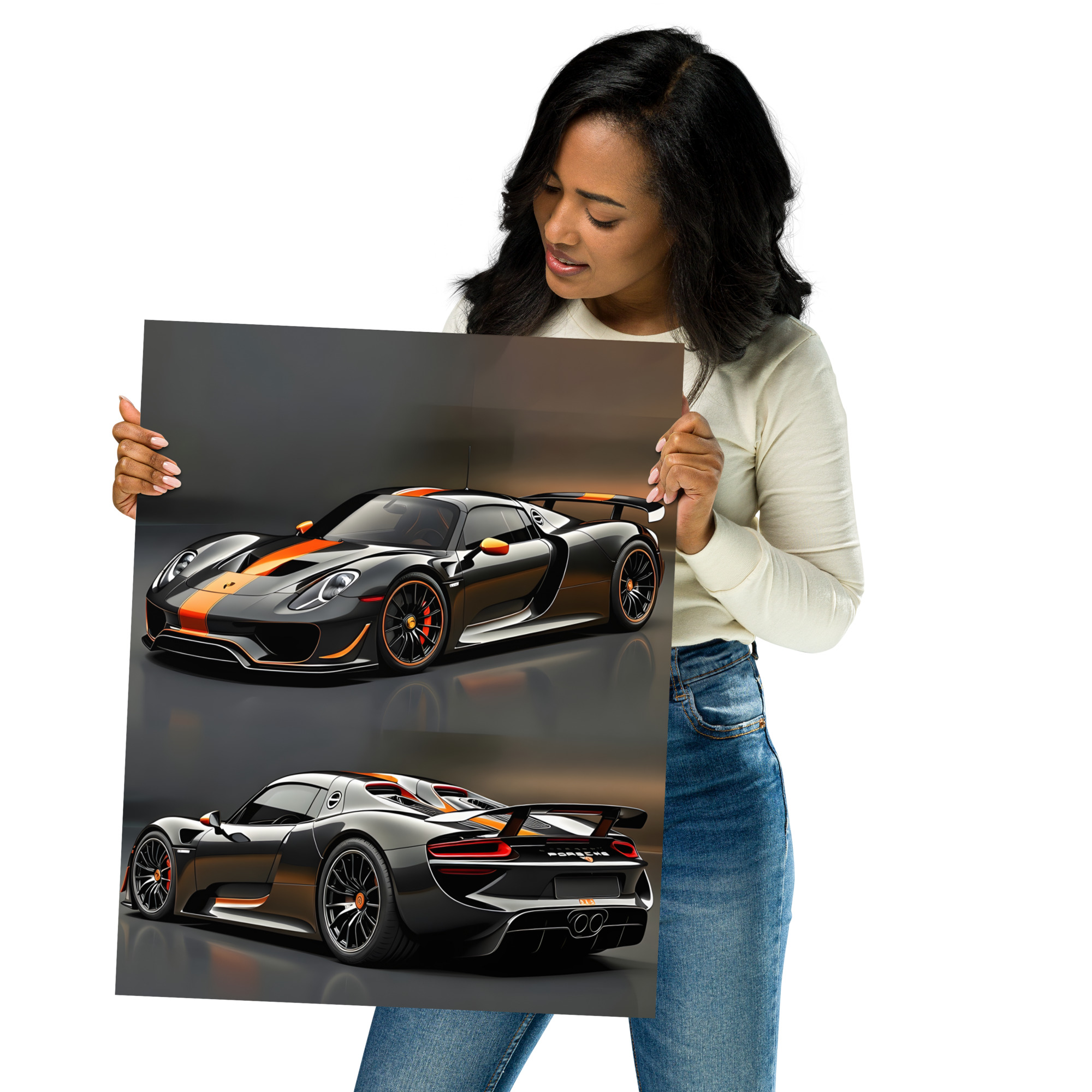 Private: Extreme Hybrid Hypercar Black & Orange Dual View Matte Poster – Motorsport Art Print