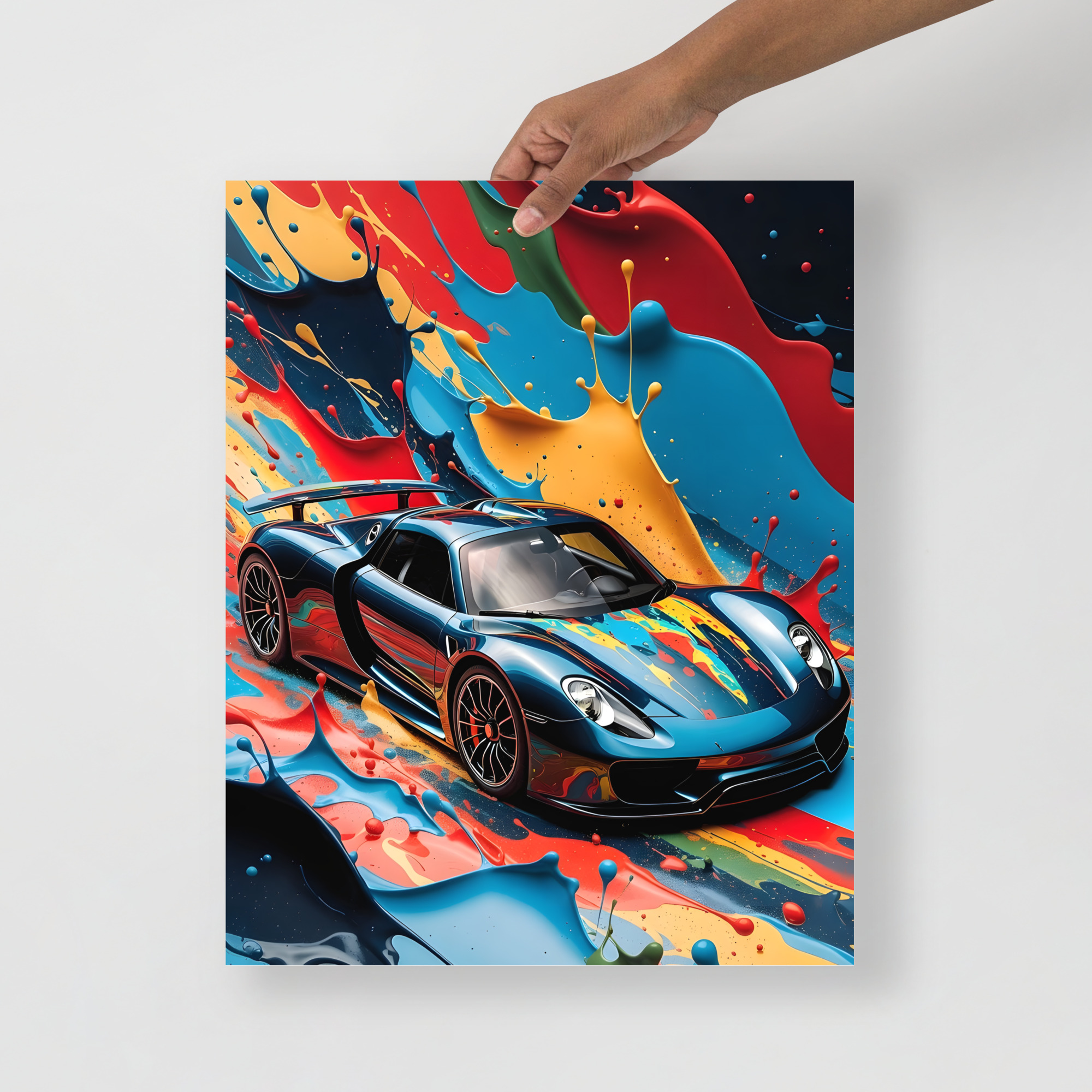 Private: Extreme Hybrid Hypercar Rainbow Paint Explosion Matte Poster – Street Art Print
