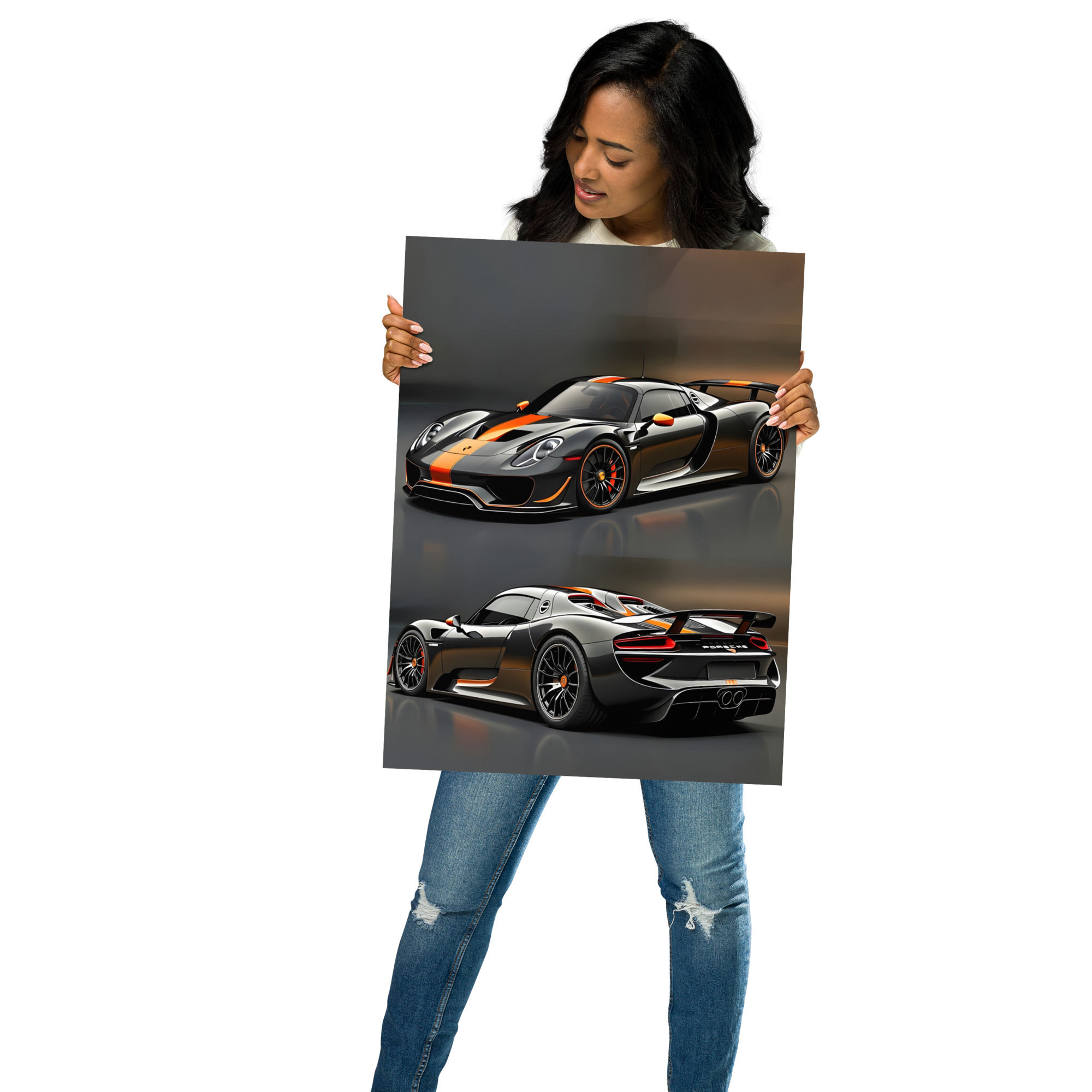 Private: Extreme Hybrid Hypercar Black & Orange Dual View Matte Poster – Motorsport Art Print
