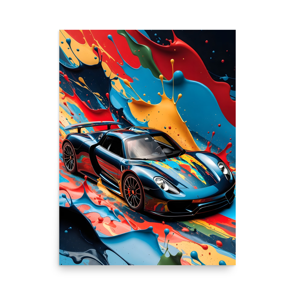 Private: Extreme Hybrid Hypercar Rainbow Paint Explosion Matte Poster – Street Art Print