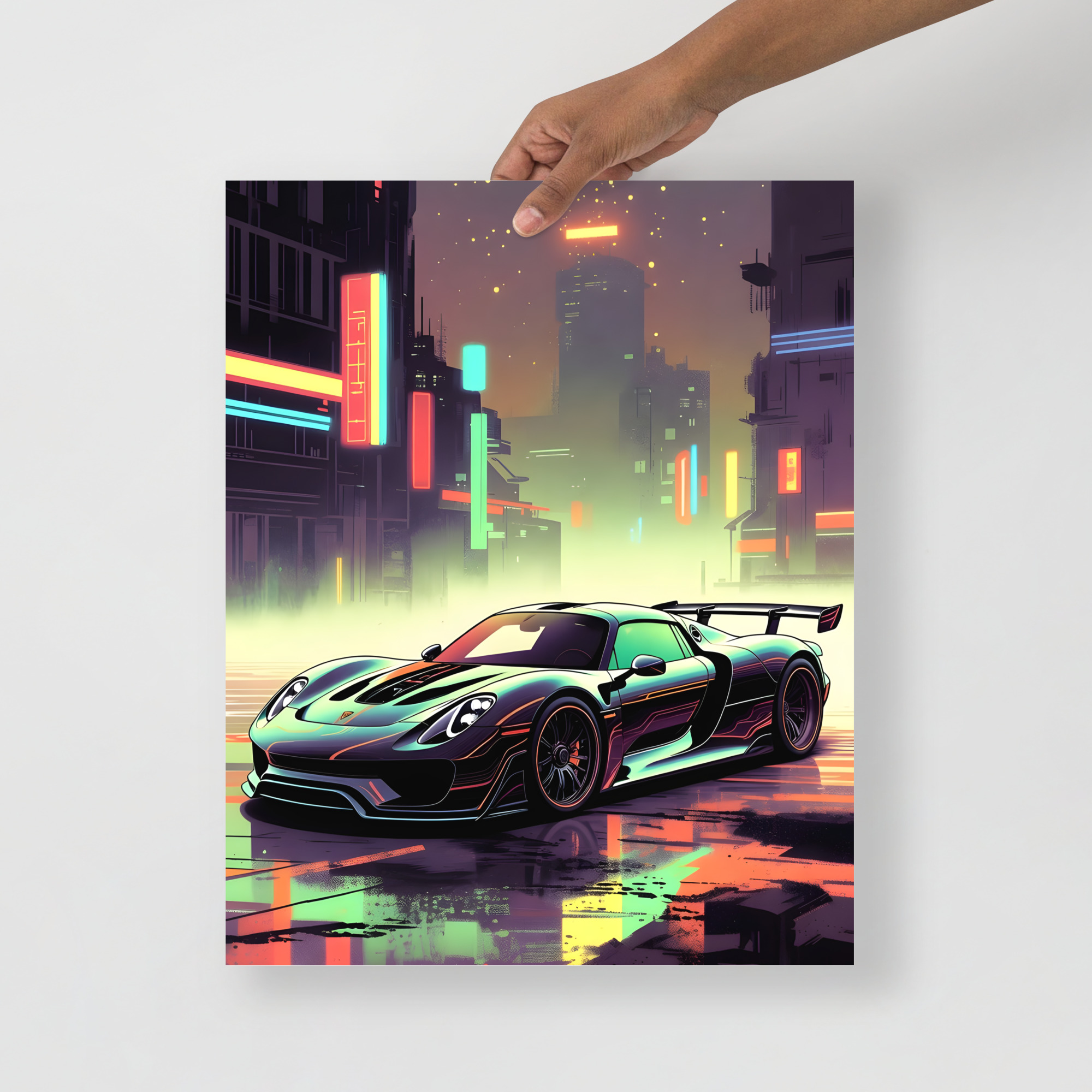 Private: Futuristic Hybrid Hyper car Neon Cyberpunk City Night Matte Poster – Synth wave Art Print