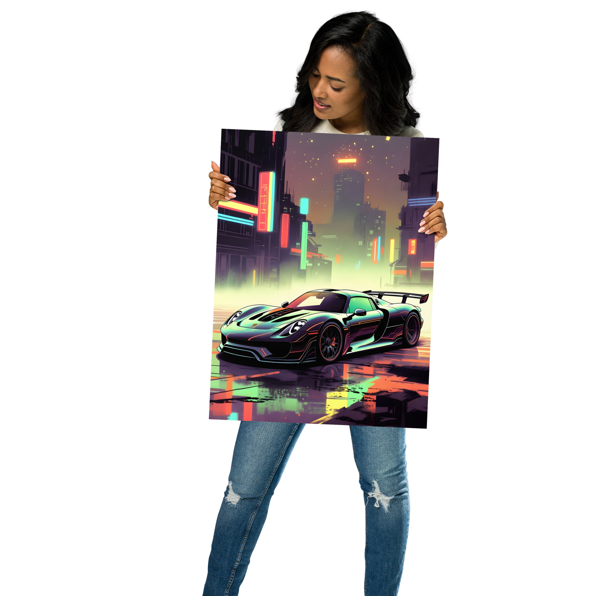 Private: Futuristic Hybrid Hyper car Neon Cyberpunk City Night Matte Poster – Synth wave Art Print