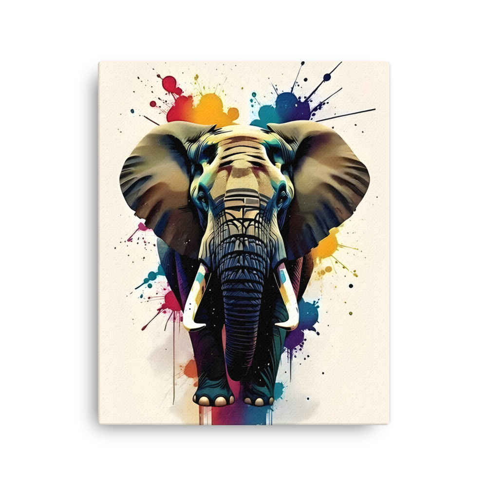 Private: Vibrant Rainbow Elephant Splatter – Bold Safari Animal Canvas Print