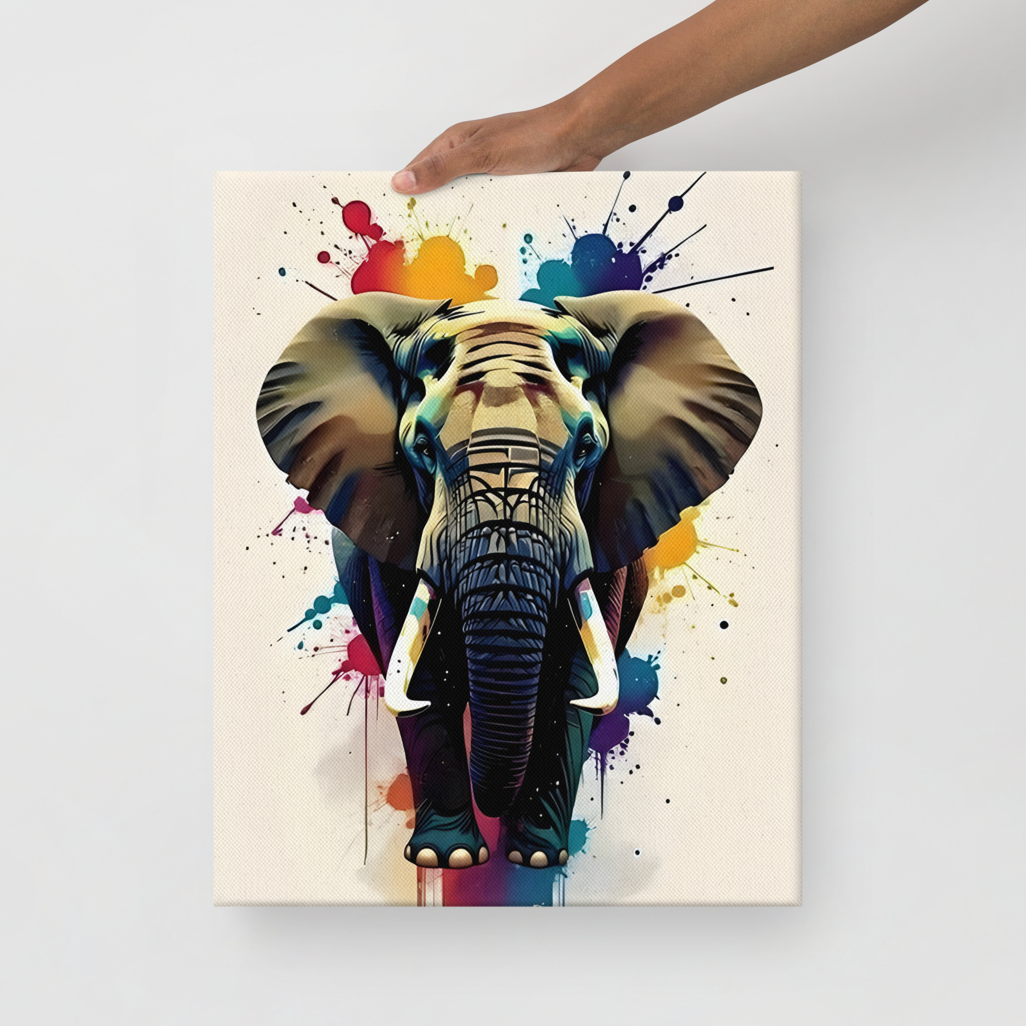 Private: Vibrant Rainbow Elephant Splatter – Bold Safari Animal Canvas Print