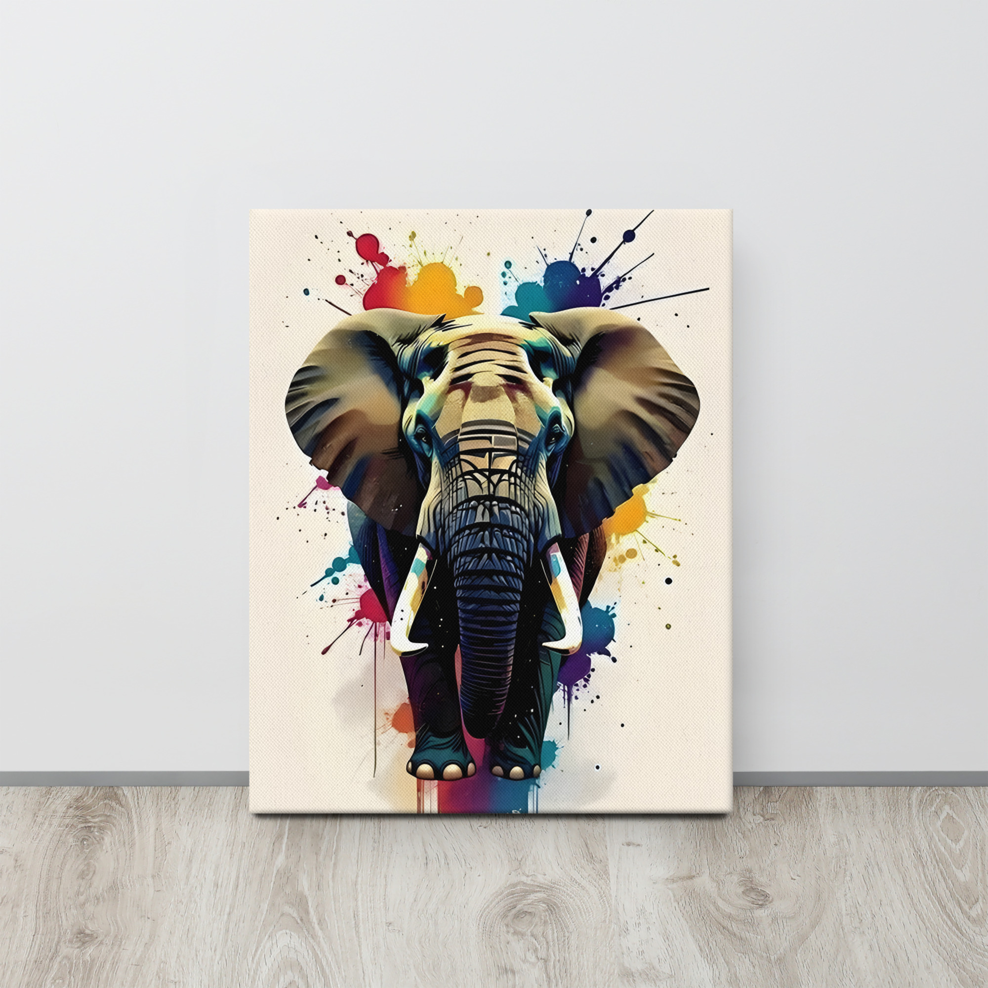 Private: Vibrant Rainbow Elephant Splatter – Bold Safari Animal Canvas Print
