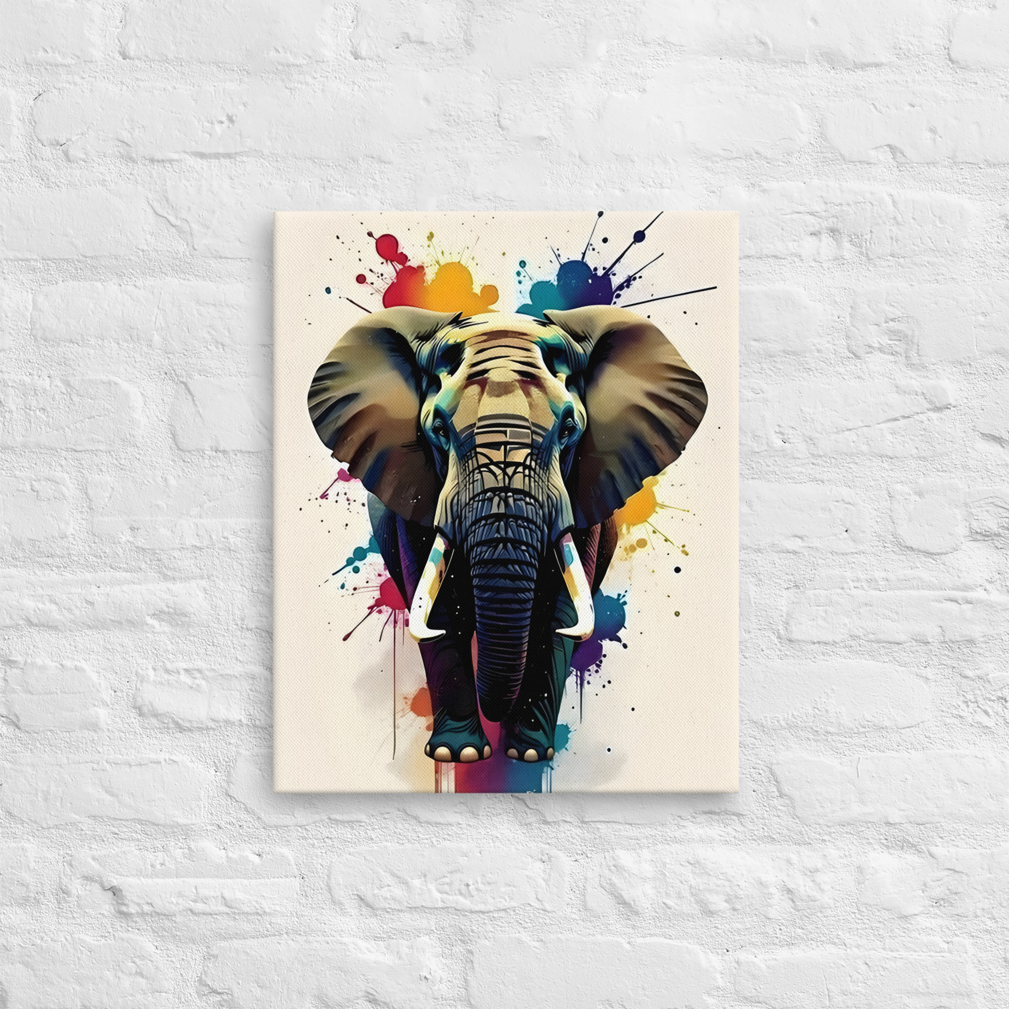 Private: Vibrant Rainbow Elephant Splatter – Bold Safari Animal Canvas Print